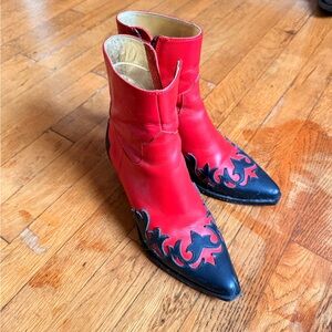 Red and Black Western Ankle Boots